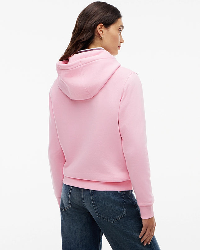 Flag Embroidery Fleece Drawstring Hoody - Pink Sugar