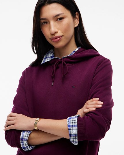 Flag Embroidery Fleece Drawstring Hoody - Calypso Berry