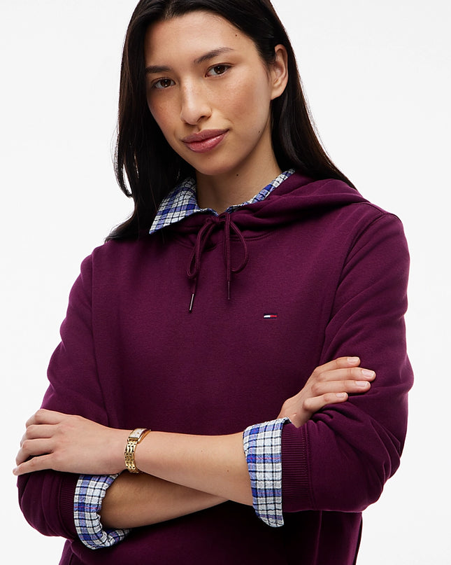 Flag Embroidery Fleece Drawstring Hoody - Calypso Berry