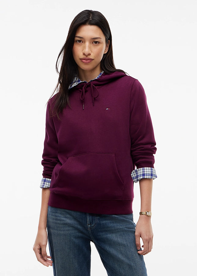 Flag Embroidery Fleece Drawstring Hoody - Calypso Berry