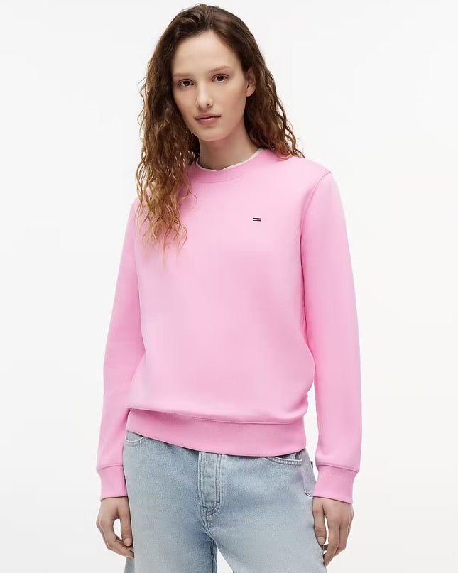 Flag Embroidery Brushed Fleece Sweatshirt - Pink Daisy