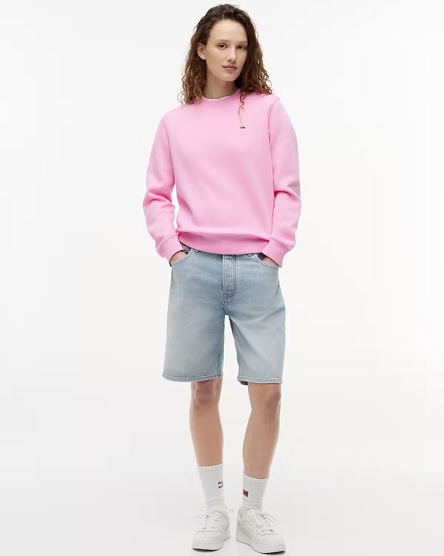 Flag Embroidery Brushed Fleece Sweatshirt - Pink Daisy