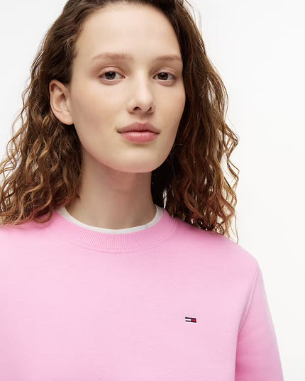 Flag Embroidery Brushed Fleece Sweatshirt - Pink Daisy