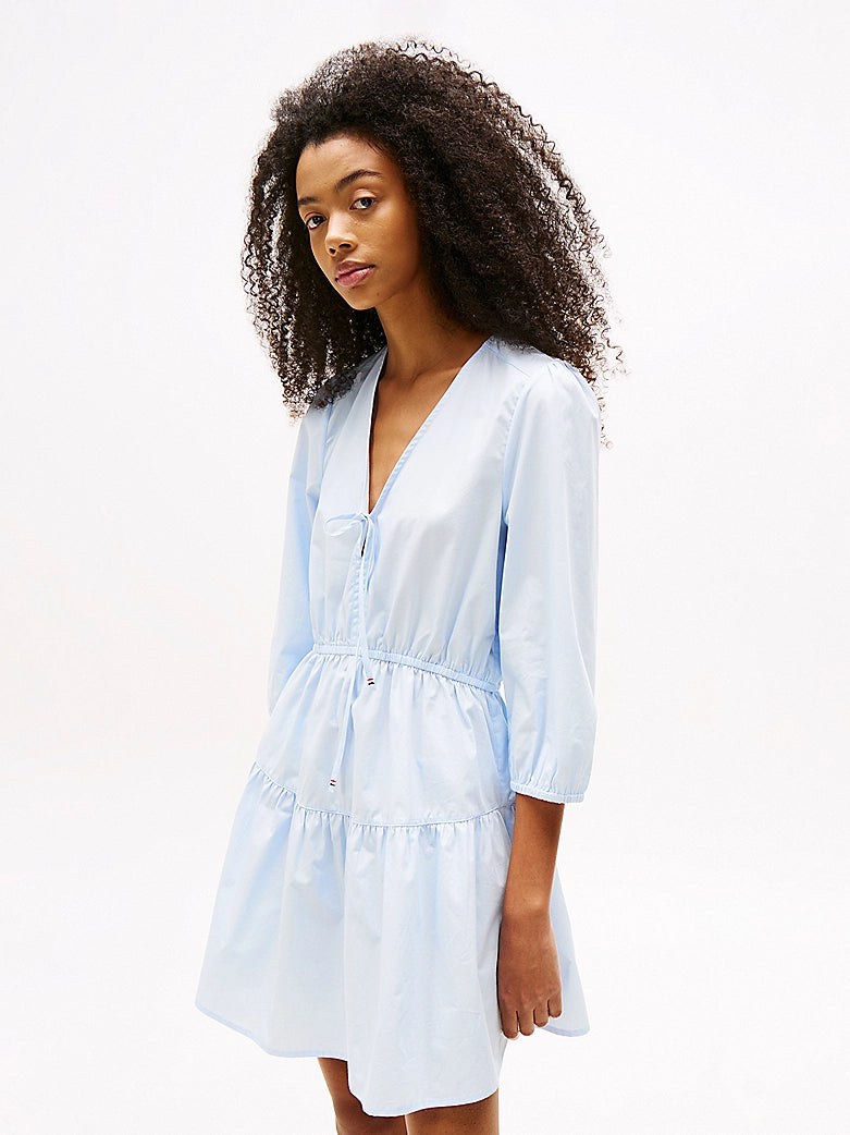 Relaxed Poplin Tiered Mini Dress - Sweet Blue