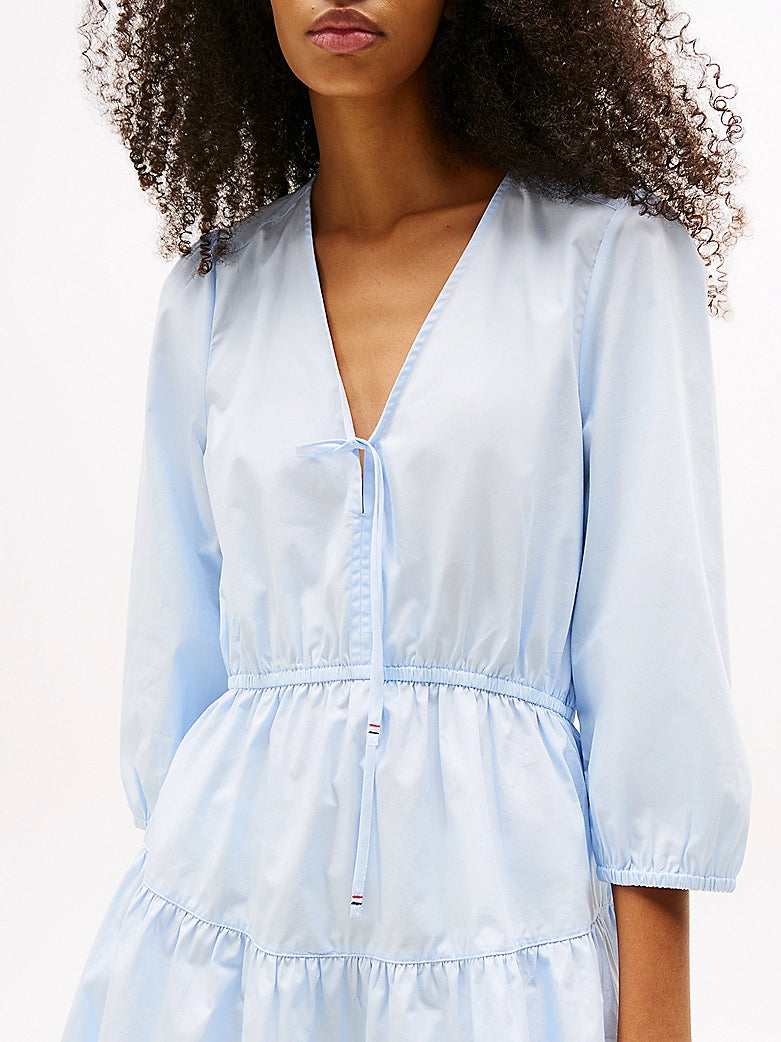 Relaxed Poplin Tiered Mini Dress - Sweet Blue