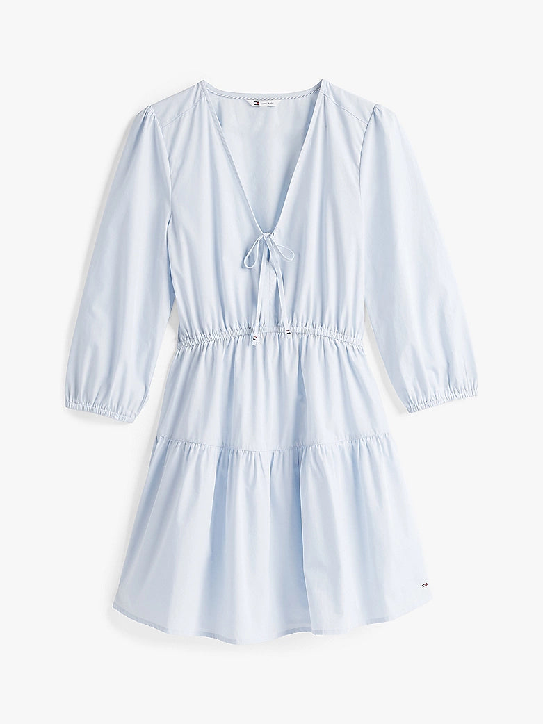 Relaxed Poplin Tiered Mini Dress - Sweet Blue