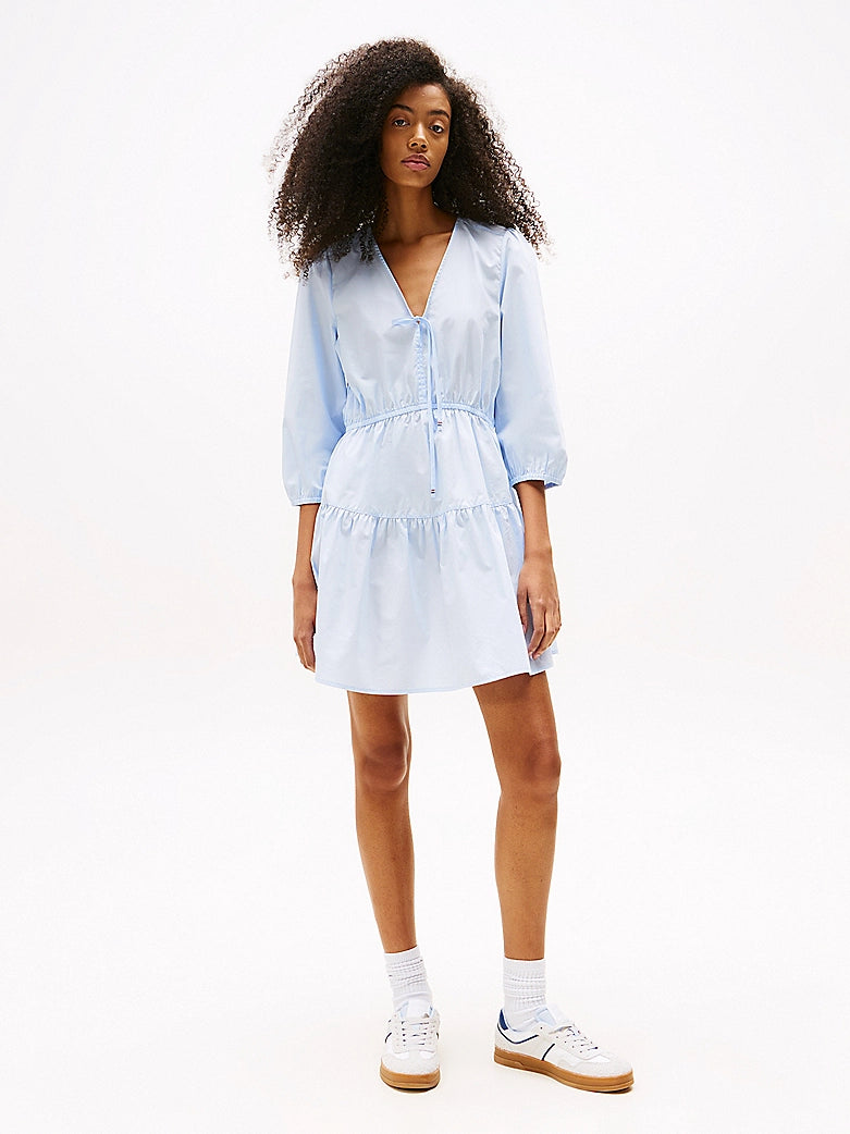 Relaxed Poplin Tiered Mini Dress - Sweet Blue