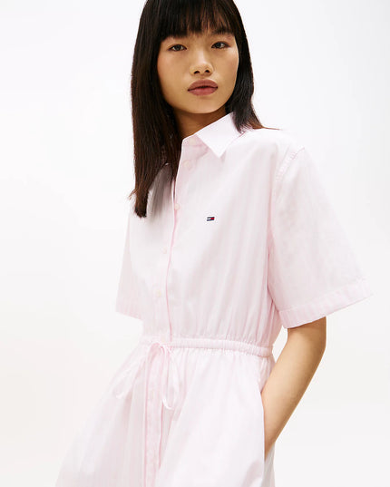 Stripe Relaxed Poplin Mini Shirt Dress - Pearly Pink Stripe