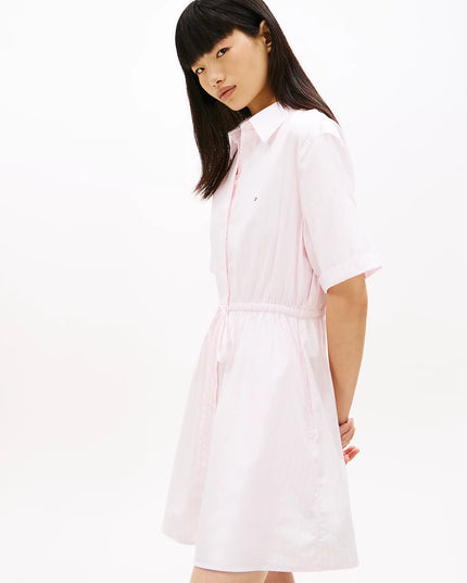 Stripe Relaxed Poplin Mini Shirt Dress - Pearly Pink Stripe