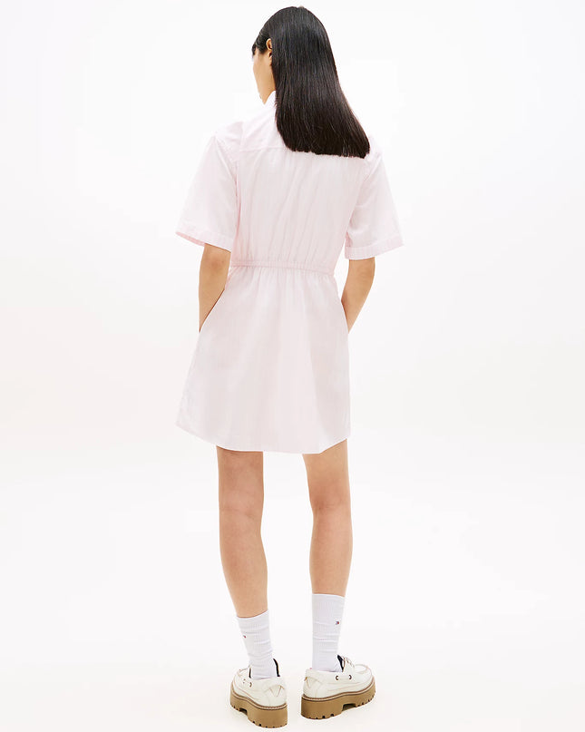 Stripe Relaxed Poplin Mini Shirt Dress - Pearly Pink Stripe