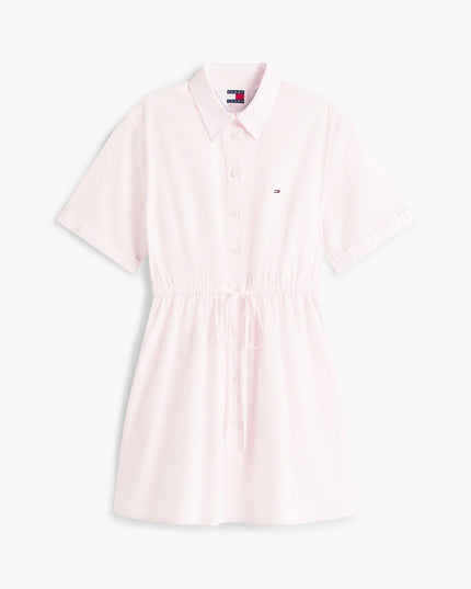 Stripe Relaxed Poplin Mini Shirt Dress - Pearly Pink Stripe