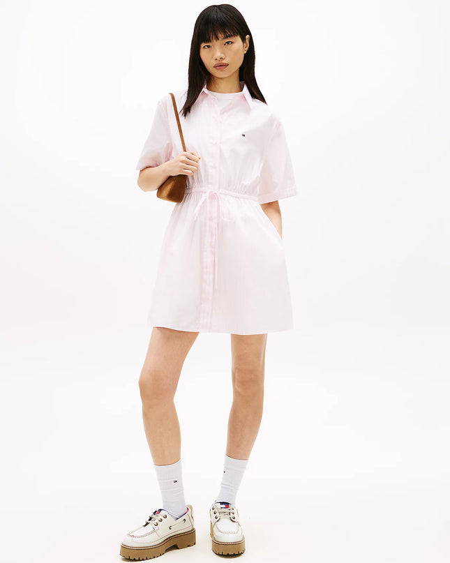 Stripe Relaxed Poplin Mini Shirt Dress - Pearly Pink Stripe