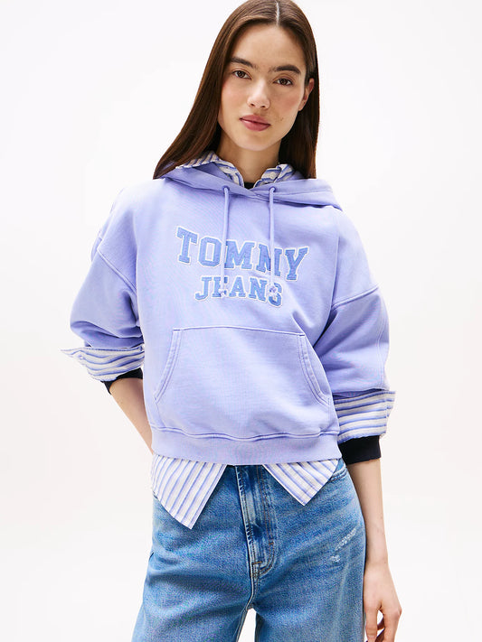 Varsity Appliqué Logo Boxy Hoody - Vintage Iris