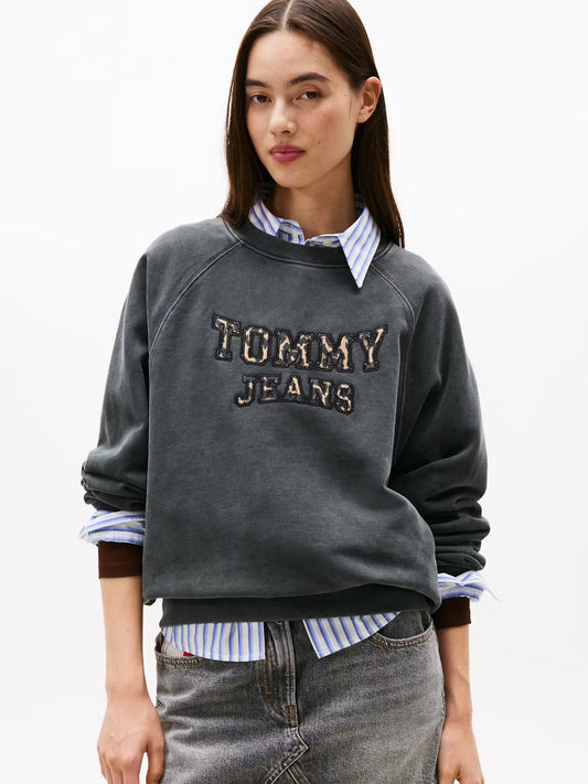 Varsity Applique Logo Boxy Sweatshirt - Charcoal