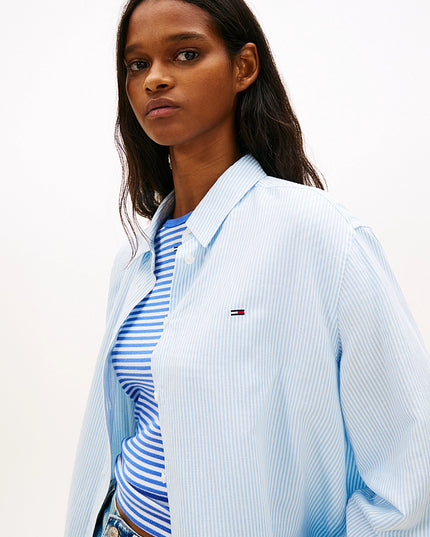 Relaxed Fit Linen Blend Shirt - Light Powdery/Stripe