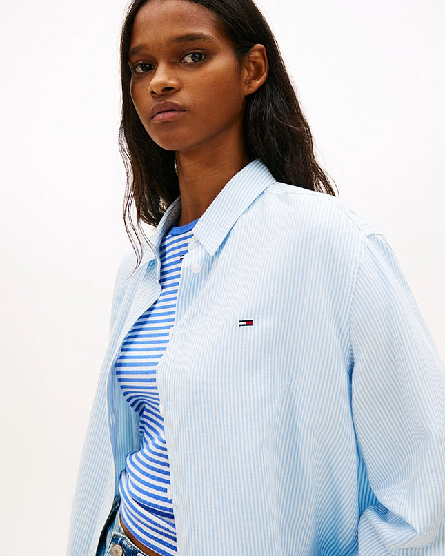Relaxed Fit Linen Blend Shirt - Light Powdery/Stripe