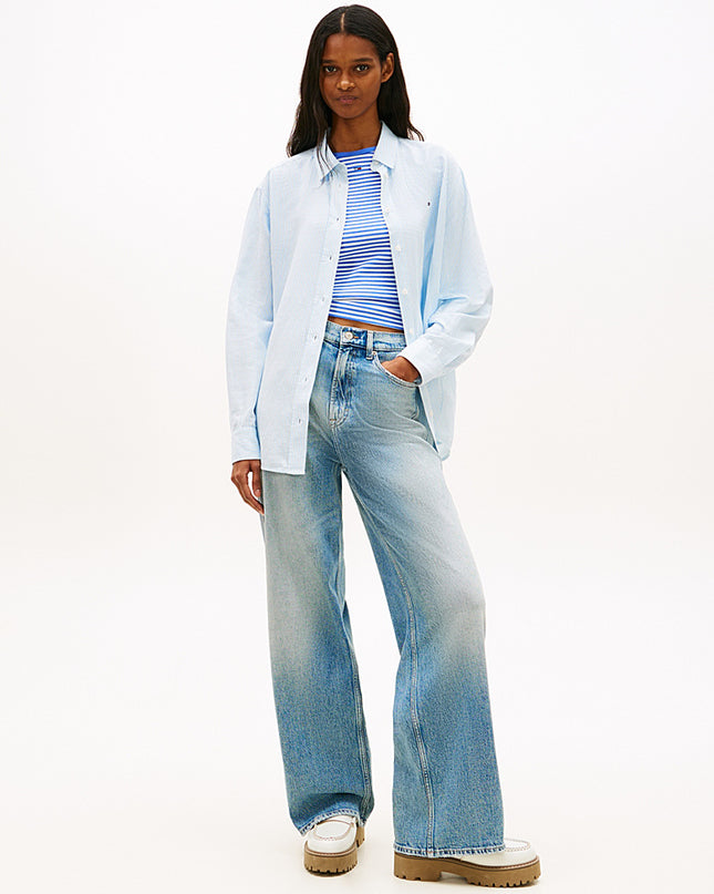 Relaxed Fit Linen Blend Shirt - Light Powdery/Stripe