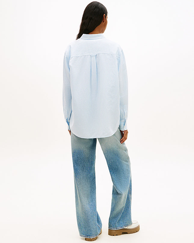 Relaxed Fit Linen Blend Shirt - Light Powdery/Stripe