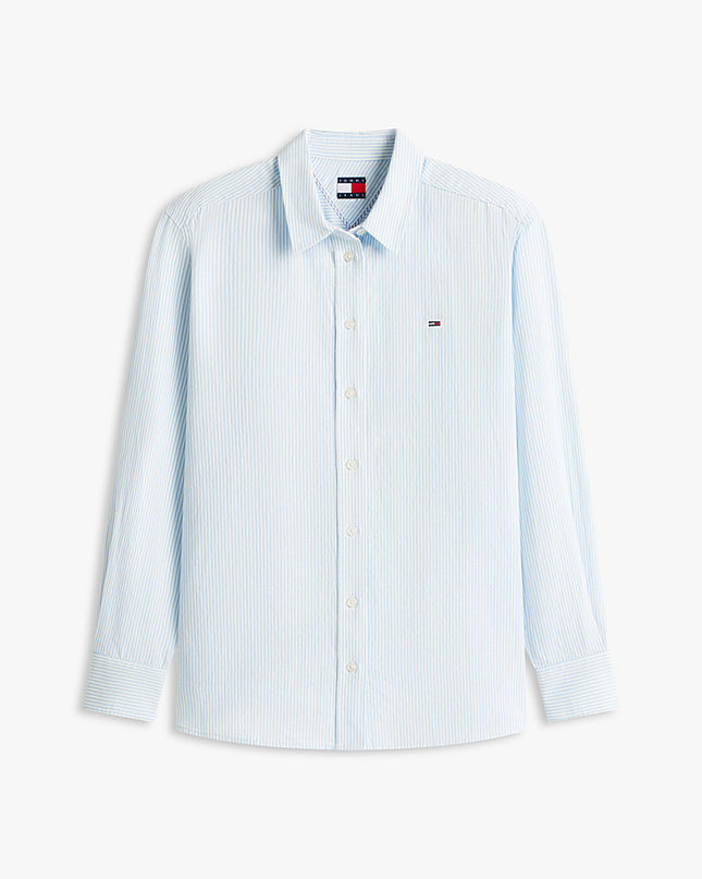 Relaxed Fit Linen Blend Shirt - Light Powdery/Stripe