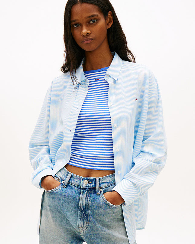 Relaxed Fit Linen Blend Shirt - Light Powdery/Stripe