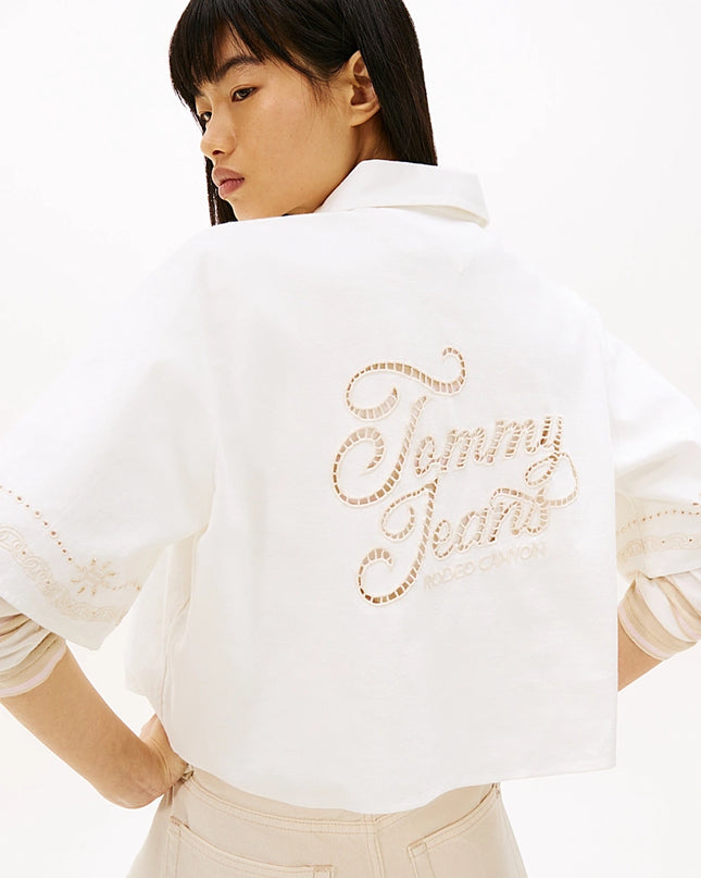 Relaxed Fit Broderie Anglaise Back Logo Shirt - Ancient White