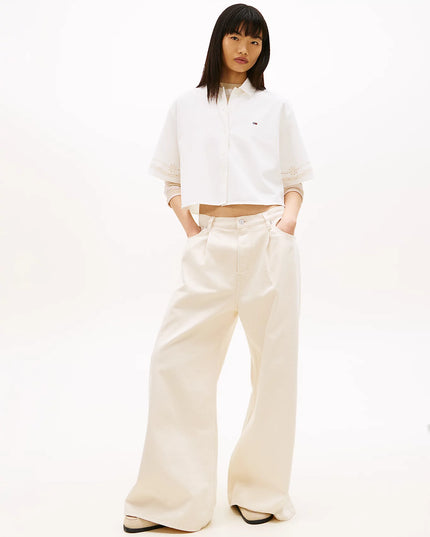 Relaxed Fit Broderie Anglaise Back Logo Shirt - Ancient White