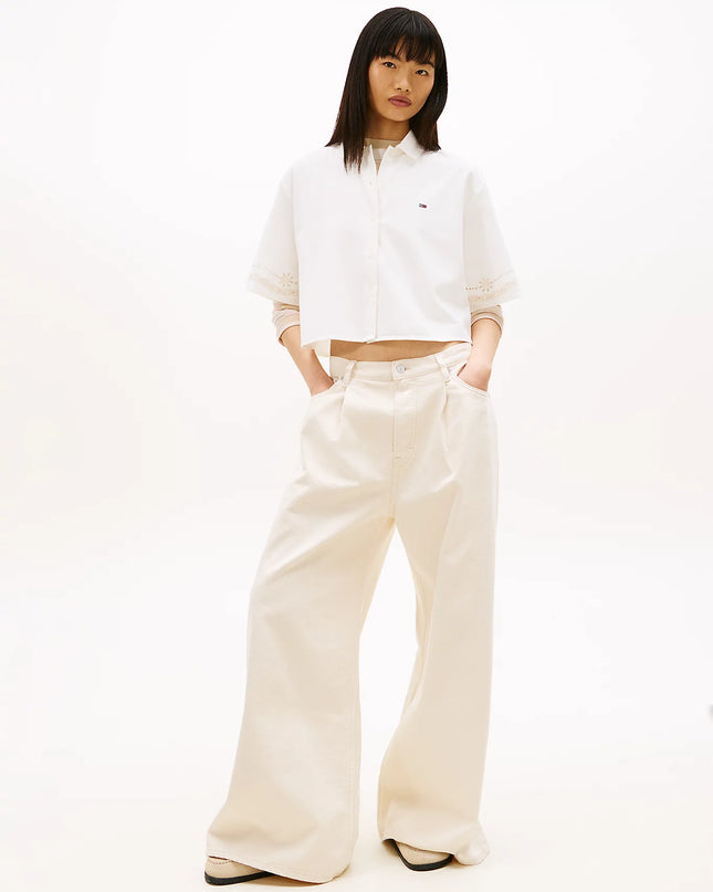 Relaxed Fit Broderie Anglaise Back Logo Shirt - Ancient White