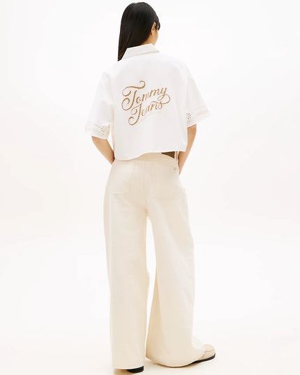 Relaxed Fit Broderie Anglaise Back Logo Shirt - Ancient White