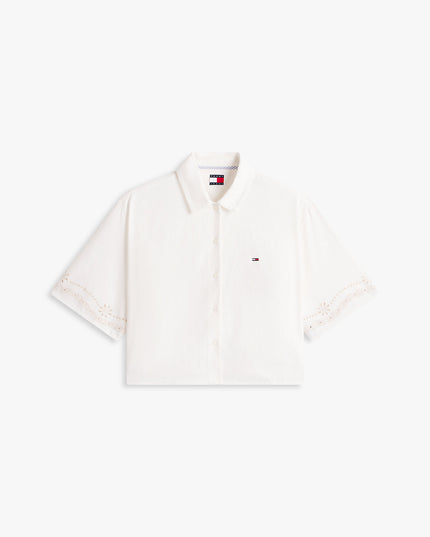 Relaxed Fit Broderie Anglaise Back Logo Shirt - Ancient White