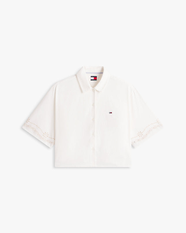 Relaxed Fit Broderie Anglaise Back Logo Shirt - Ancient White