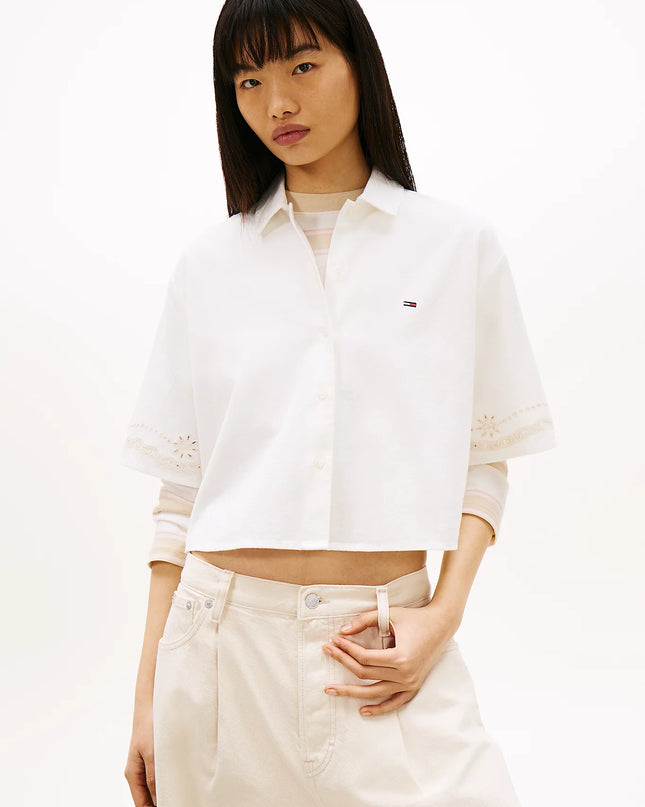 Relaxed Fit Broderie Anglaise Back Logo Shirt - Ancient White