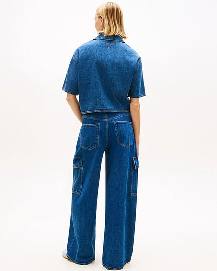 Relaxed Fit Chambray Cropped Shirt - Medium Denim