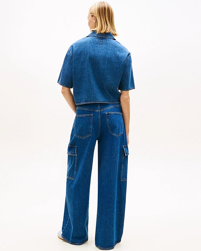 Relaxed Fit Chambray Cropped Shirt - Medium Denim