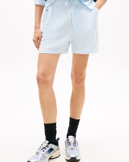 Essential Linen Shorts - Light Powdery Blue Stripe