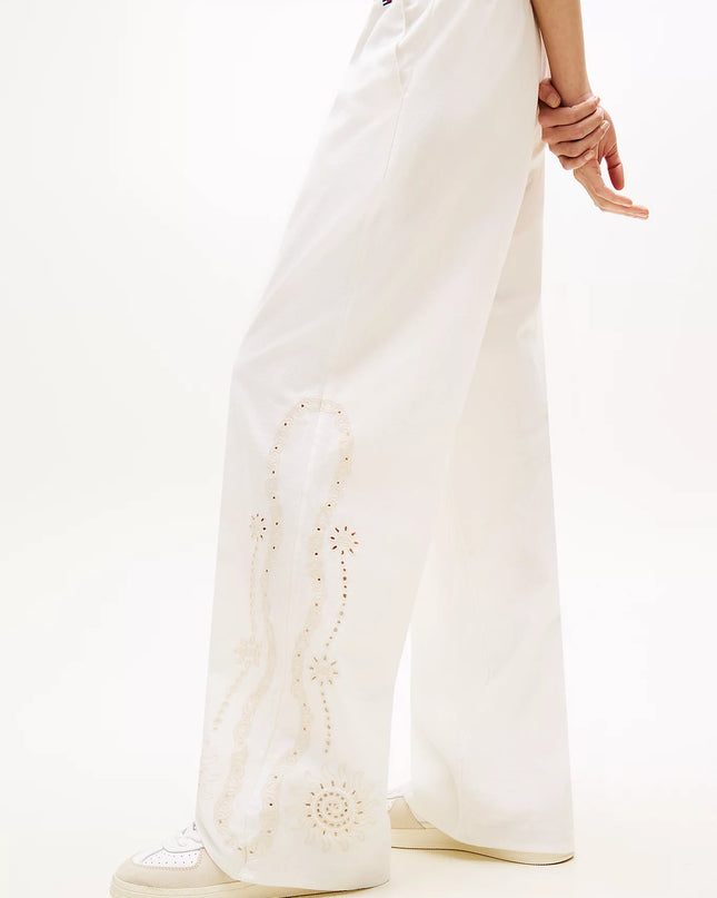 Broderie Anglaise Drawstring Trousers With Linen - Ancient White