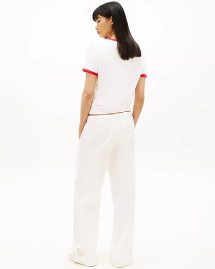 Broderie Anglaise Drawstring Trousers With Linen - Ancient White