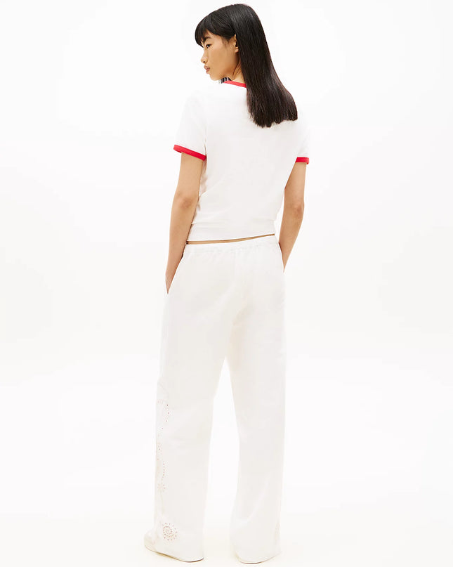 Broderie Anglaise Drawstring Trousers With Linen - Ancient White