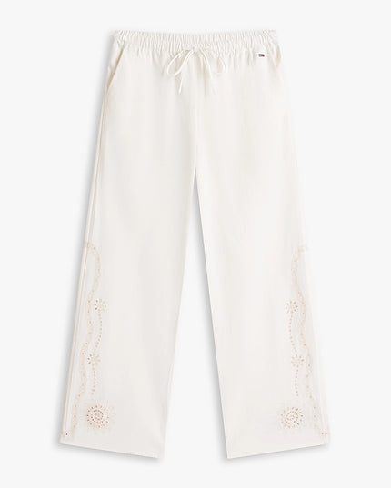Broderie Anglaise Drawstring Trousers With Linen - Ancient White