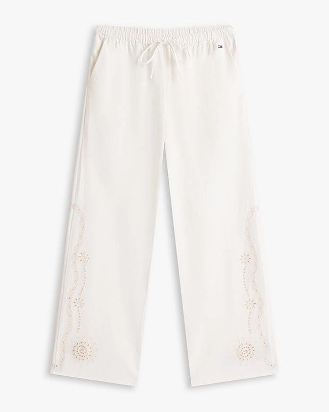 Broderie Anglaise Drawstring Trousers With Linen - Ancient White