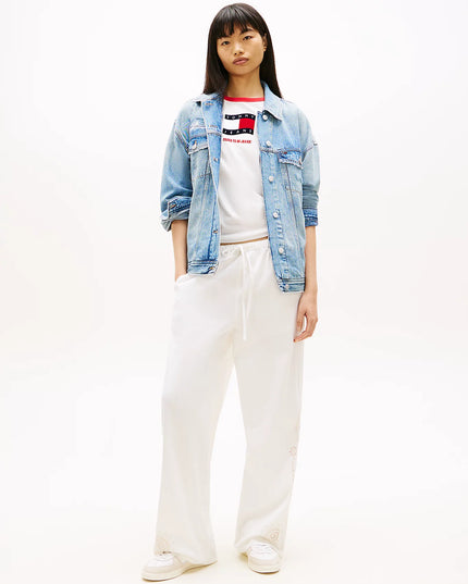 Broderie Anglaise Drawstring Trousers With Linen - Ancient White