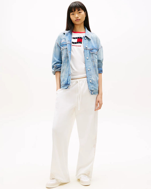 Broderie Anglaise Drawstring Trousers With Linen - Ancient White