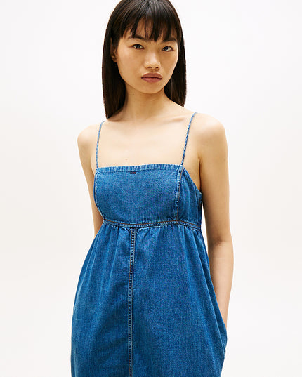 Chambray Spaghetti Strap Slim Maxi Dress - Medium Denim
