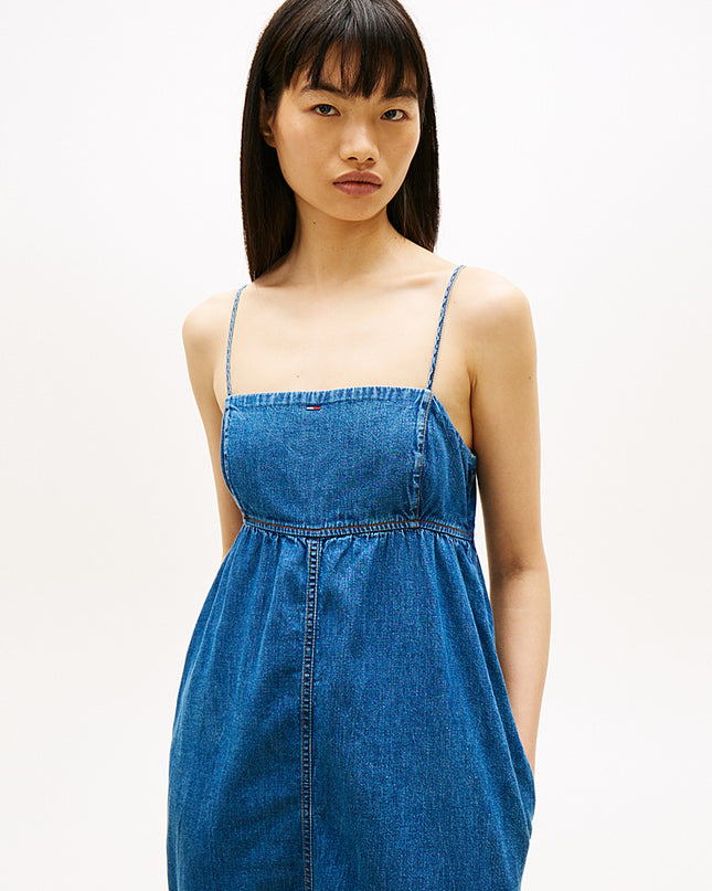Chambray Spaghetti Strap Slim Maxi Dress - Medium Denim