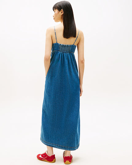 Chambray Spaghetti Strap Slim Maxi Dress - Medium Denim