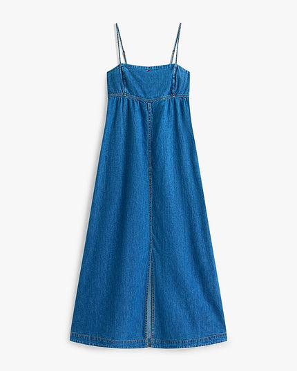 Chambray Spaghetti Strap Slim Maxi Dress - Medium Denim