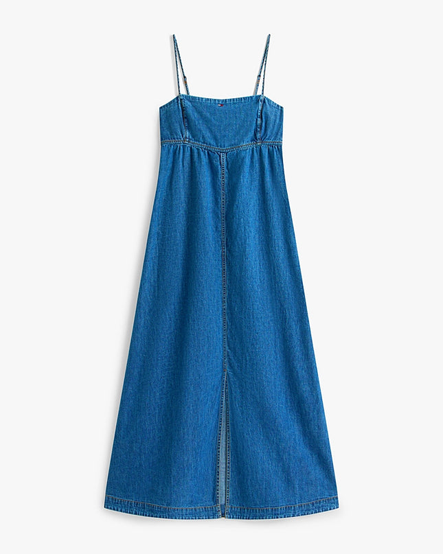 Chambray Spaghetti Strap Slim Maxi Dress - Medium Denim