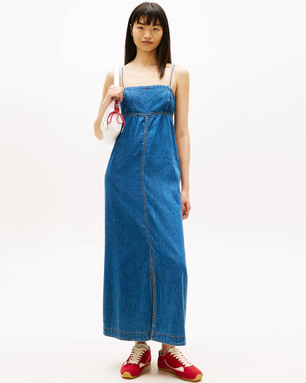 Chambray Spaghetti Strap Slim Maxi Dress - Medium Denim