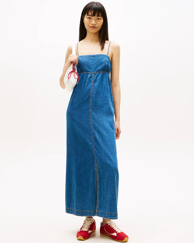 Chambray Spaghetti Strap Slim Maxi Dress - Medium Denim