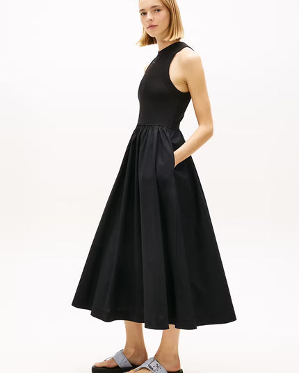 Slim Poplin Tank Top Maxi Dress - Black