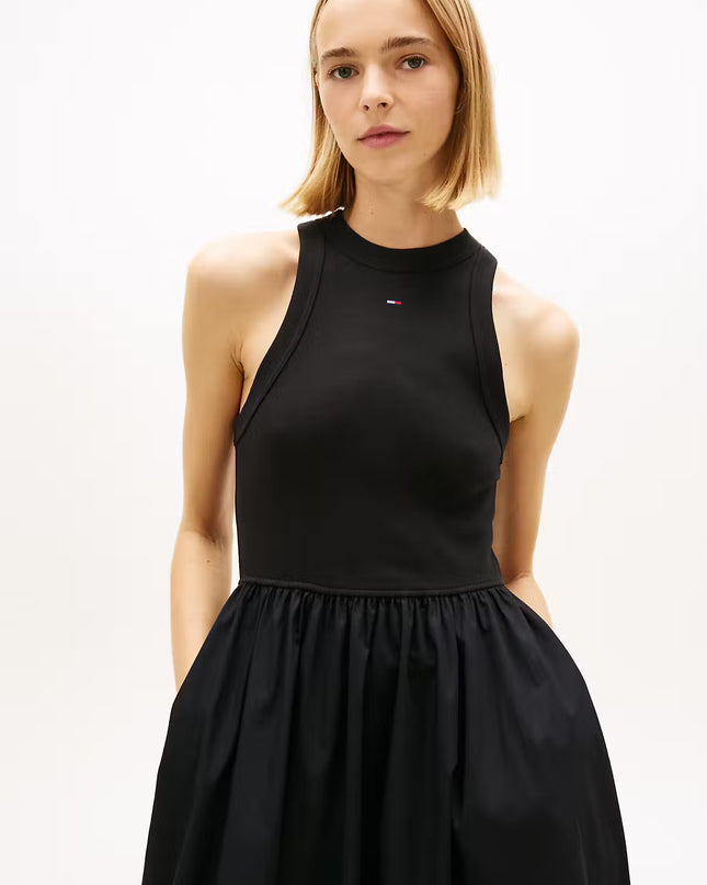 Slim Poplin Tank Top Maxi Dress - Black